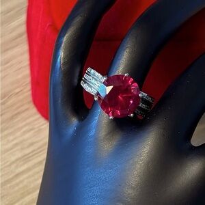 Ruby Red color 5ct Moissanite Sterling Silver Ring sz 7
